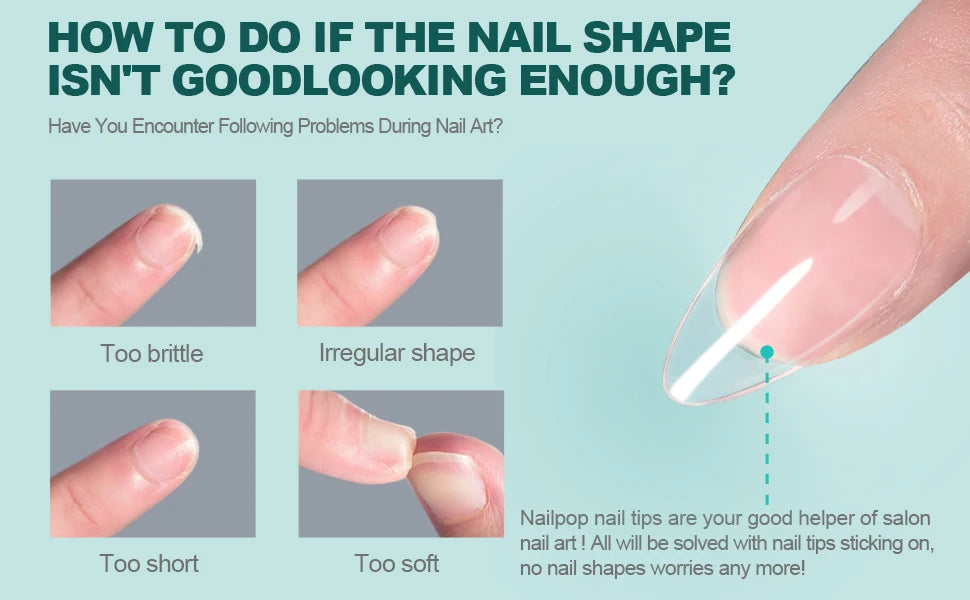 Nailpop 120pcs/box Gel X Nail Tips Medium Short Shape Almond/Square/Soft Gel Nail Tips False Nails Soak Off Easy Nail Extensions.