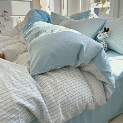 Washed Cotton Duvet Cover Set Quilt Set Ins Nordic Minimalist Style Grey Strip Bed Set Home Textile Bedding Set Bed Sheets 2025