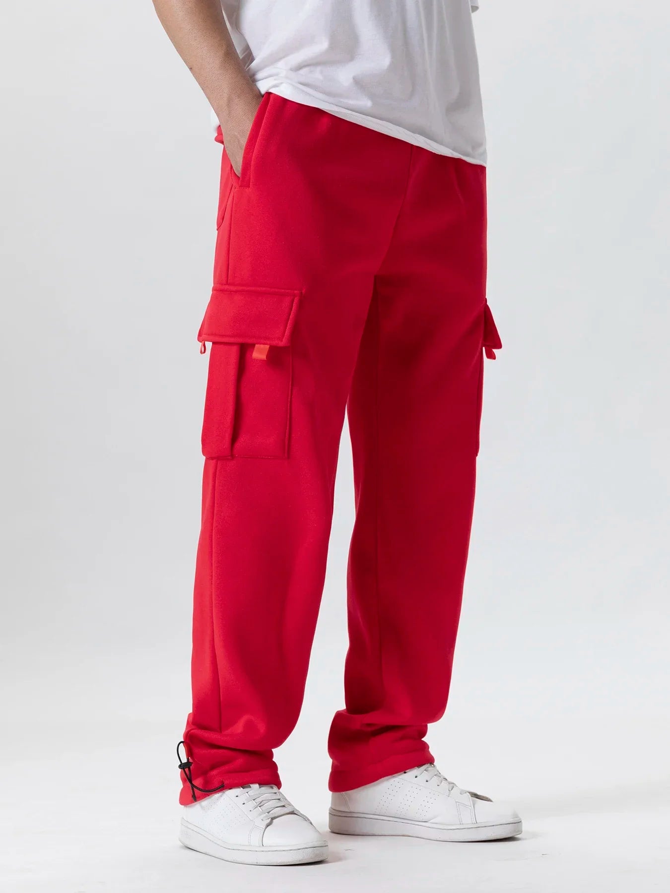 Autumn Men's Cargo Pants Loose Straight Trousers Multi-Pockets Drawstring Casual Sports Pants Solid WorkWear Joggers Long Pants.