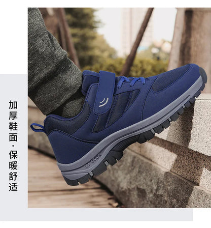 Men's Trendy Running Shoes With Hook And Loop Fastener, Comfy Breathable Wear Resistant Shock Absorption Cushioned Sneakers
