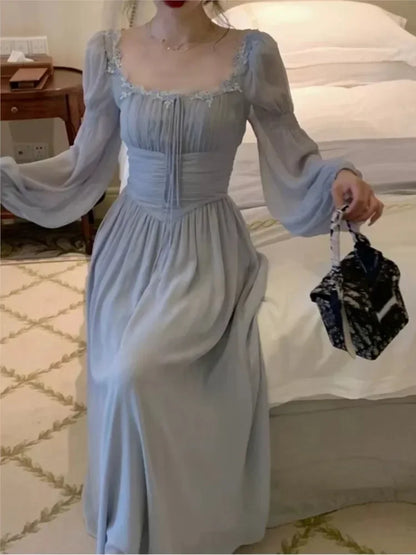 2024 Französisch elegante Prinzessin Abend party Midi Kleider für Frauen A-Linie schlanke Bandage Langarm Vestidos koreanische Frühlings kleidung.