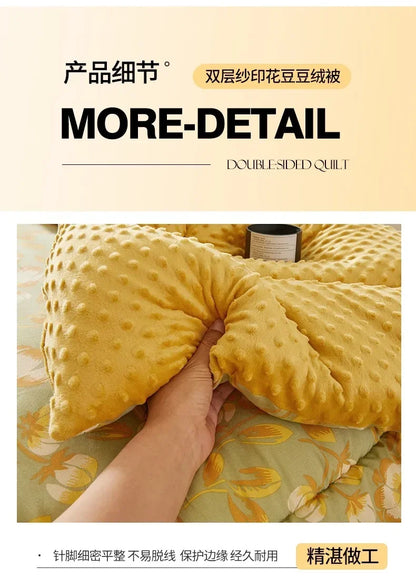 Home Textiles Comforter Stitch Printed Velvet Quilt Comforter Throw Blankets for Beds Winter Thicken Warm Quilt Core Bedding 이불