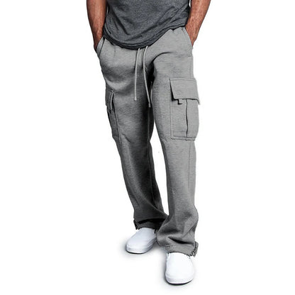 Mens Sweatpants Straight Fit Joggers for Sports and Streetwear Loose Oversized Drawstring Long Pants Men Multi-pocket Pants.