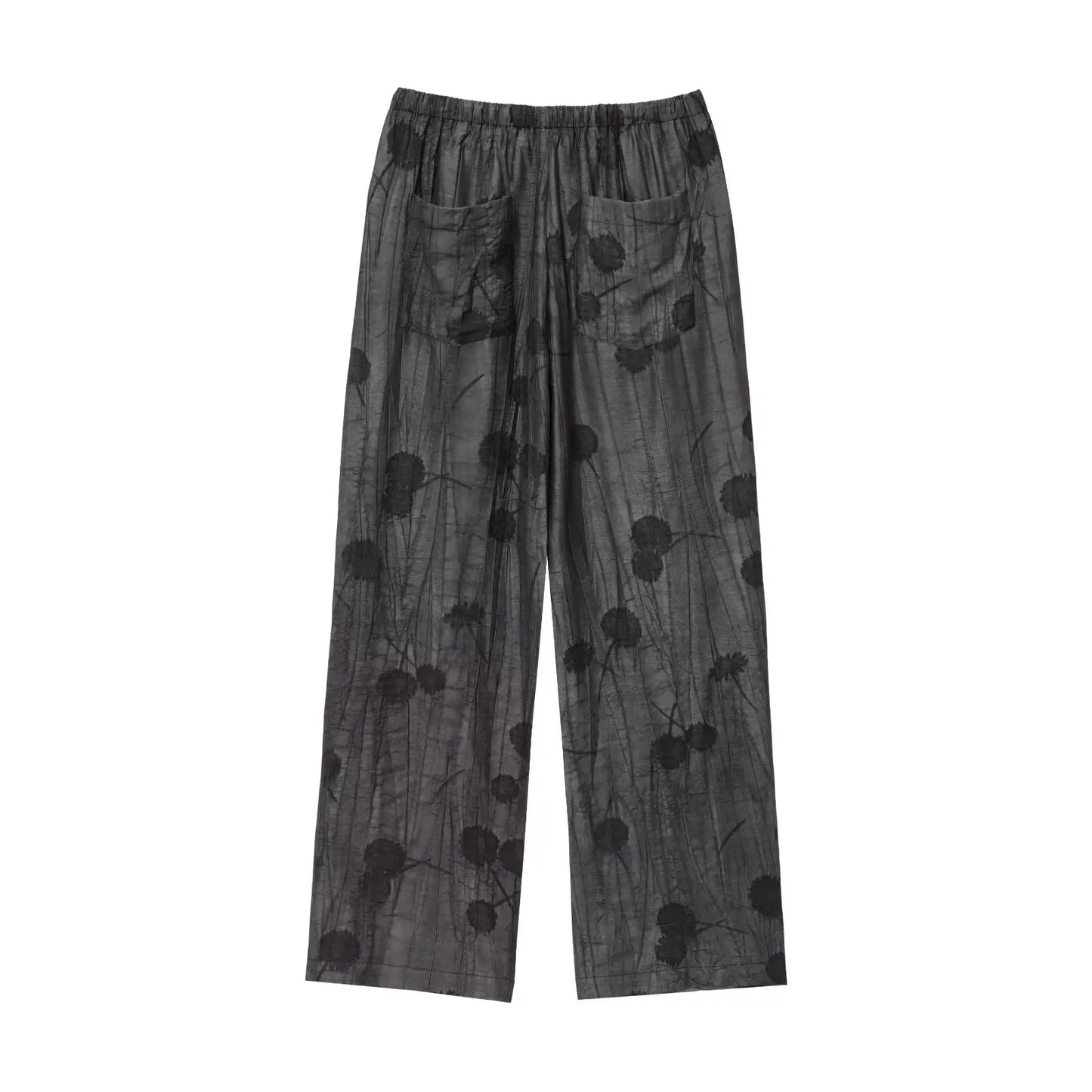 Women Print Long Pants Sets For Women Lapel Half Sleeve Single Breasted Shirts + High Waist Lace-Up Wide Leg Pants