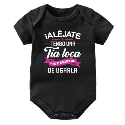 Bleiben Sie weg, ich habe eine verrückte Tante, ich habe keine Angst vor ihr Baby-Strampler, lustiger Säuglings-Body, kurzärmelige Overall-Outfits für Neugeborene.