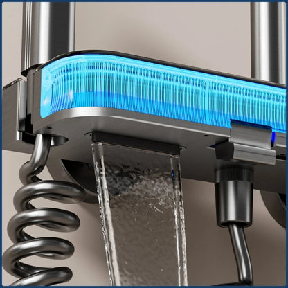 Smart Digital Rainlfall Bathroom Shower Set Temperature Display Bathroom Shower Faucet Set Grey Shower System with Ambient Light