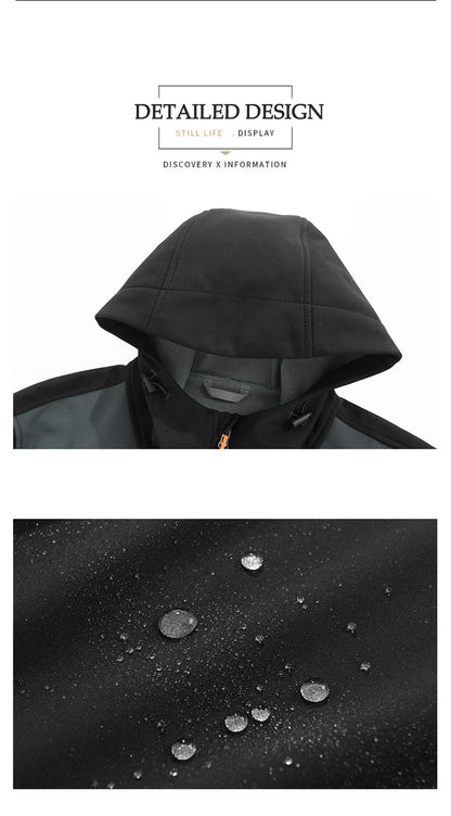 Jacket Coat Winter Soft Case Male Outdoor Sports Hooded Coat Multi-pocket Inside Fleece Casual Waterproof Windproof Sport Jacket.