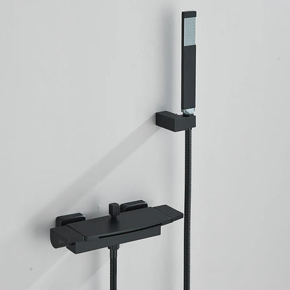 Black Waterfall Shower Faucet Bathroom Wall Mounted Bathtub Shower Faucets Dual Handles Hot Cold Water Mixer Tap with Handshower