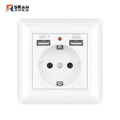 SRAN USB-Wandsteckdose, 20 W, schnelles Laden und 5 V, 2 A, EU-Standard, 82 x 82 mm, flammhemmendes PC-Panel, USB-Typ-C-Kombination.