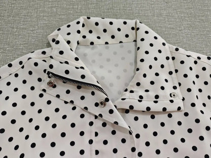 TRAFZA Herbst Polka Dot Gedruckt Jacke Für Frauen Lange Ärmel Rollkragen Zipper Mit Taschen Kordelzug Lose Vintage Mäntel.