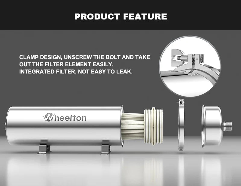 Wheelton PVDF UF 3500L/H Water Purifier Whole House Ultrafiltration Filter 0.01um Filtration SUS304 Drinkable Water.