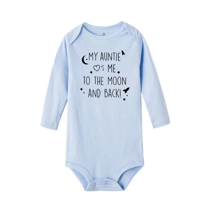 Baby-Body „Meine Tante Take Me To The Moon and Back“-Aufdruck für Neugeborene, Jungen, langärmelig, Kleidung, modisch, lässig, beste Geschenke.