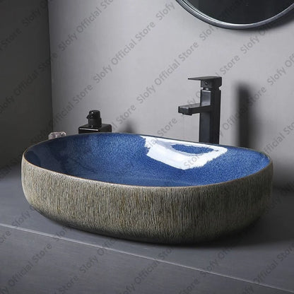 Vintage Elegant Countertop Washbasin Classic Blue Art Hotel Ceramic Basins Sink Multiple Styles Outdoor Balcony Bathroom Sinks
