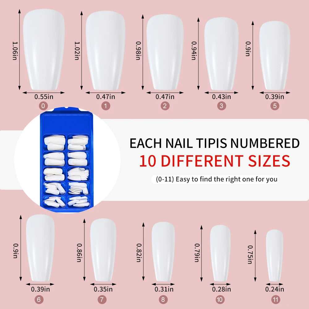 Diamond White Tips For Nails Extension 100pcs Long Fake Ballerina Gel Nail Art Nude White Pink Press On Nails Long Coffin 0.75in.