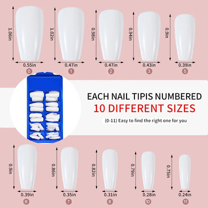 Diamond White Tips For Nails Extension 100pcs Long Fake Ballerina Gel Nail Art Nude White Pink Press On Nails Long Coffin 0.75in.