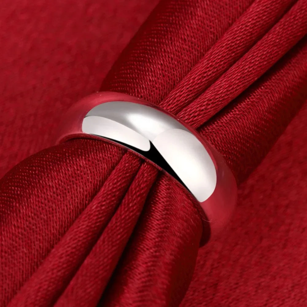 High Quality 925 Sterling Silver Ring Fashion Simple Smooth Round Ring Party Jewelry for Women Size 5 6 7 8 9 10 11.