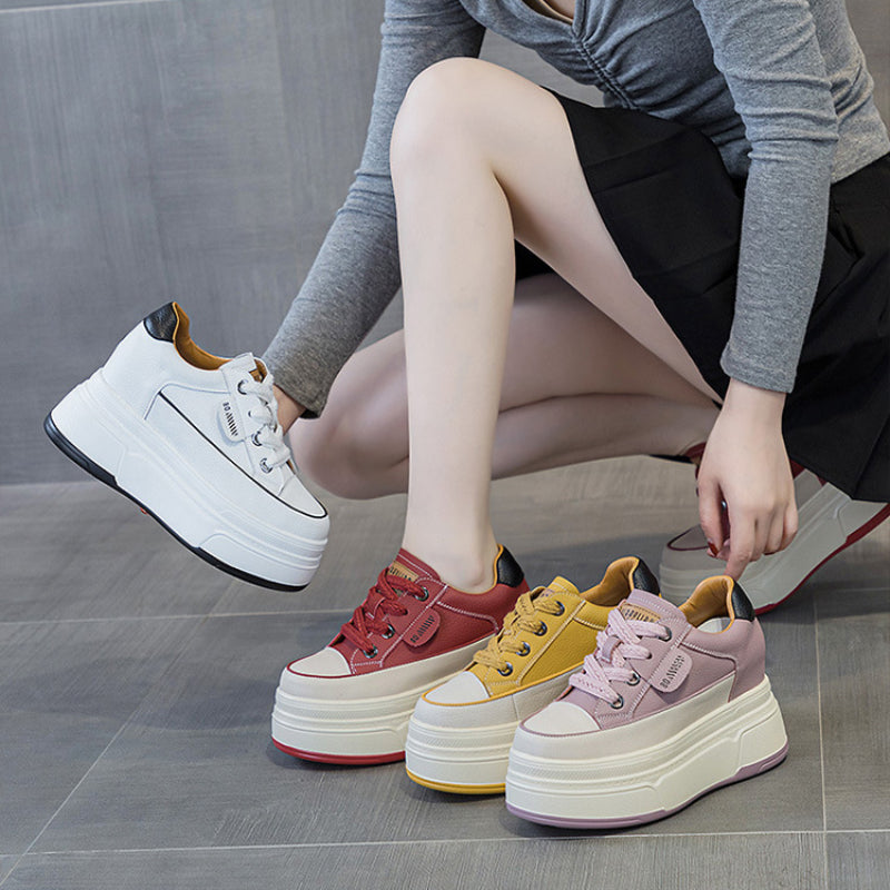 Fujin 9cm Cow Suede Genuine Leather Women Vulcanized Shoes Platform Wedge Skate Boarding High Brand Heels Casual Summer Shoes.