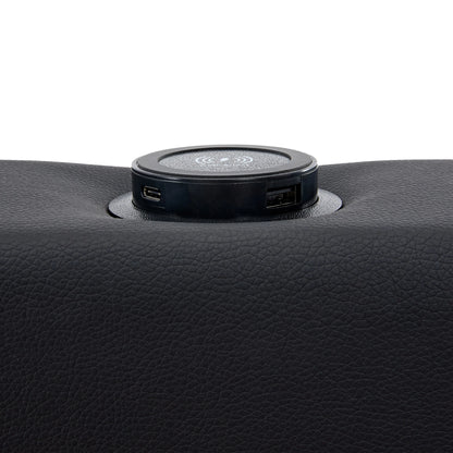 Polsterbett 140 x 200 cm, mit USB-Anschluss, LED-Beleuchtung und vier Schubladen, ohne Matratze, PU-Litschi-Muster , Schwarz