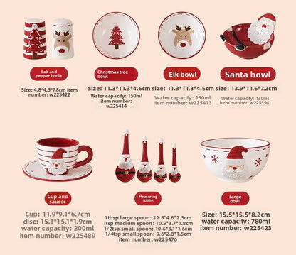 Nordic Stitching Santa Claus Dishes Plates Tableware Set Embossed Sealed Jar Seasoning Jar Western Ceramic Flat Plate Cup.