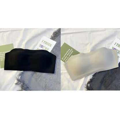 2Pcs/Set Strapless Bras For Women Push Up Bra Non-wire Bra Glossy Brassiere Seamless Underwear 1/2 Cup Padded Sexy Lingerie