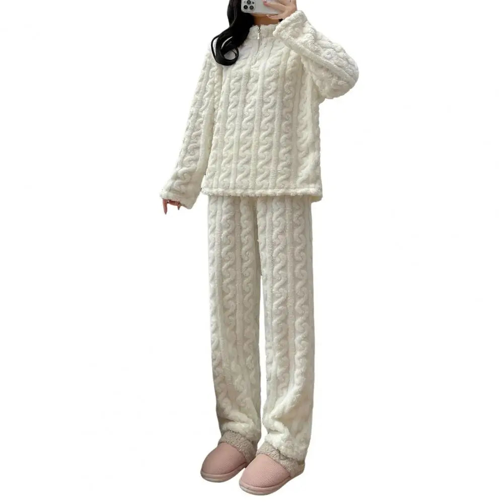 2-teiliges Set, verdickt, warm, modisch, Samt-Pyjama, Herbst-Winter, gepolstert, Damen, lässig, elastisch, gestreift, bequem, Homewear.