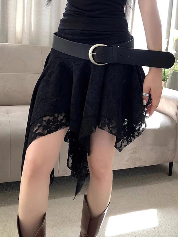 Asymmetrical Lace Skirt Pants Women High Waist Layered Skirt Y2k Japanese Vintage Jacquard Short Skirt 2025 Spring Clothing.