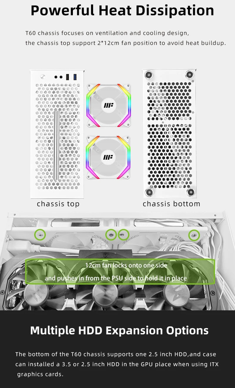 METALFISH T60 Mini ITX White Case 9L With Acrylic Or Mesh Side Panel and Portable Handle Support SFX PSU/300mm GPU/2*120mm Fan.