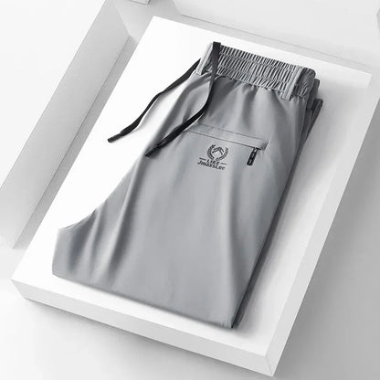 2024 Summer Soft Ice Silk Fabric Men's Thin Casual Pants Korean-style Fashion  Straight High Stretch Trousers Male Luxury Brand