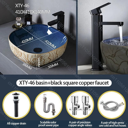 Retro Keramik Badezimmer Waschbecken Arbeitsplatte Waschbecken Künstlerische Eitelkeit Schüssel für Zuhause Keramik Gefäß Waschbecken Theke Waschschüssel Vintage