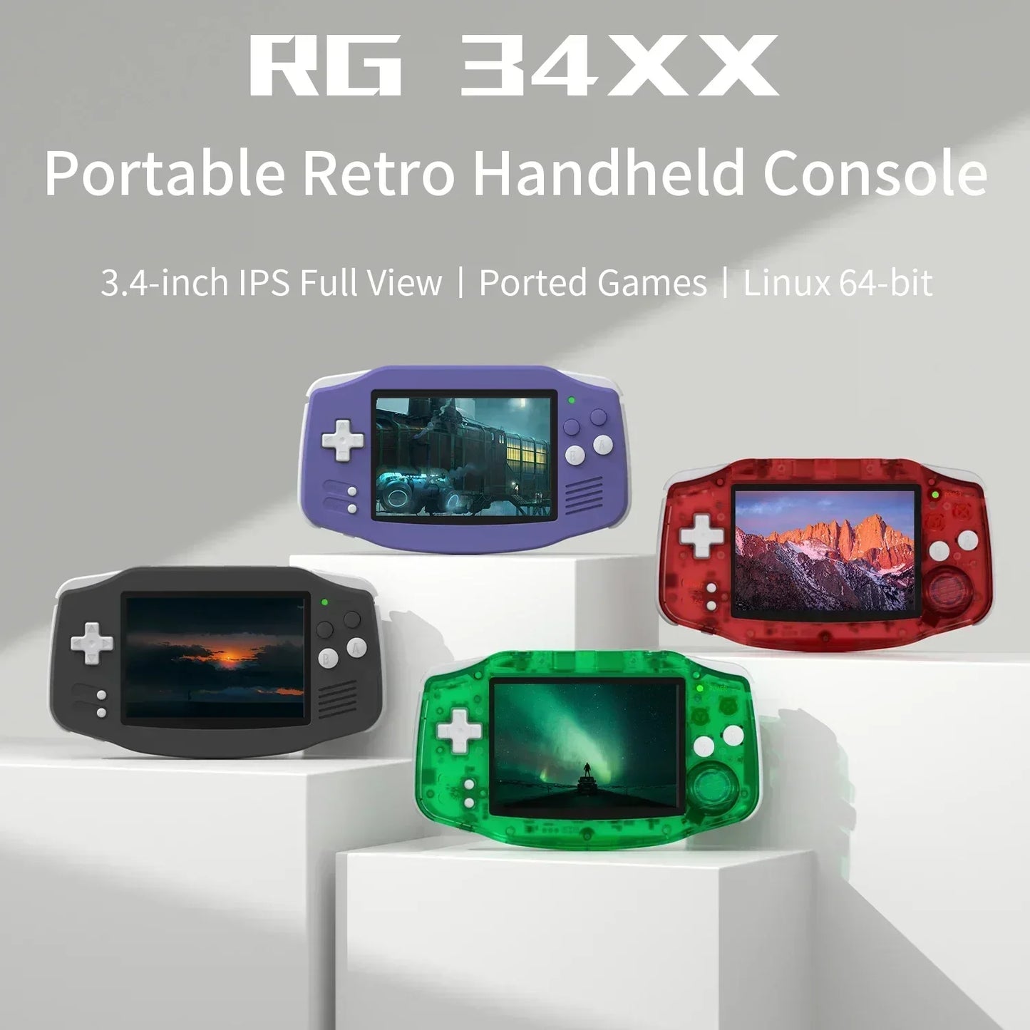 ANBERNIC RG34XX Retro Handheld Game Console, 3.4-inch IPS Display,  Linux, GBA, Bluetooth, HD TV Output, Video Game Player.
