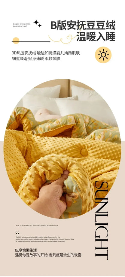 Home Textiles Comforter Stitch Printed Velvet Quilt Comforter Throw Blankets for Beds Winter Thicken Warm Quilt Core Bedding 이불.