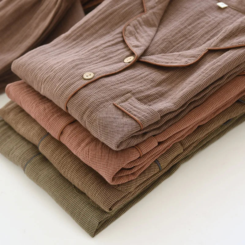 2025 New Spring Couple's Pajama Set 100% Cotton Long Sleeve Long Pants Two Piece Set for Men and Women's Home Furnishings.