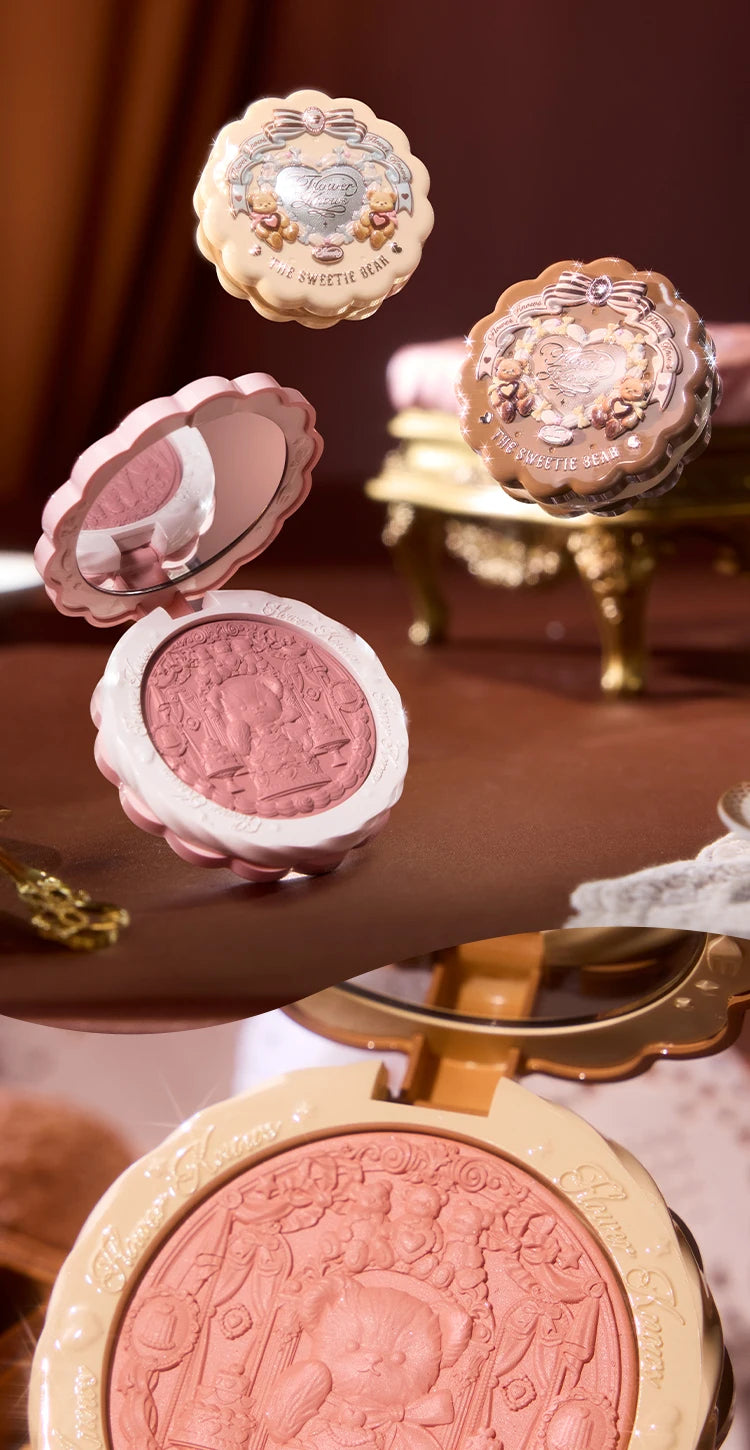 Flower Knows The Sweetie Bear Collection Satin embossed blush Lasting Matte Puffing Natural Brightening Facial Cosmetics 5g.