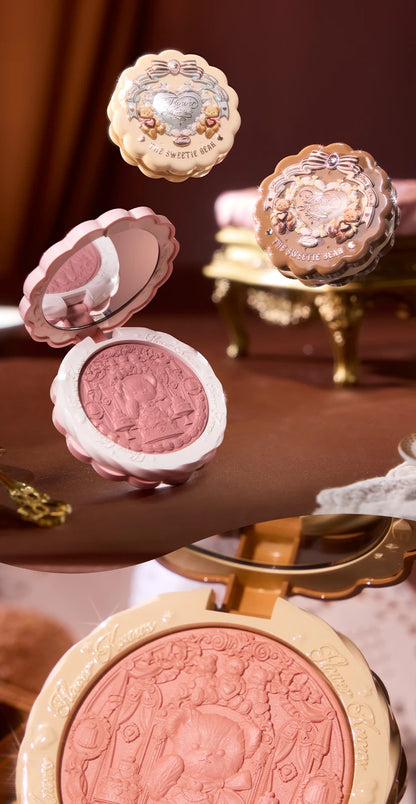 Flower Knows The Sweetie Bear Collection Satin embossed blush Lasting Matte Puffing Natural Brightening Facial Cosmetics 5g.