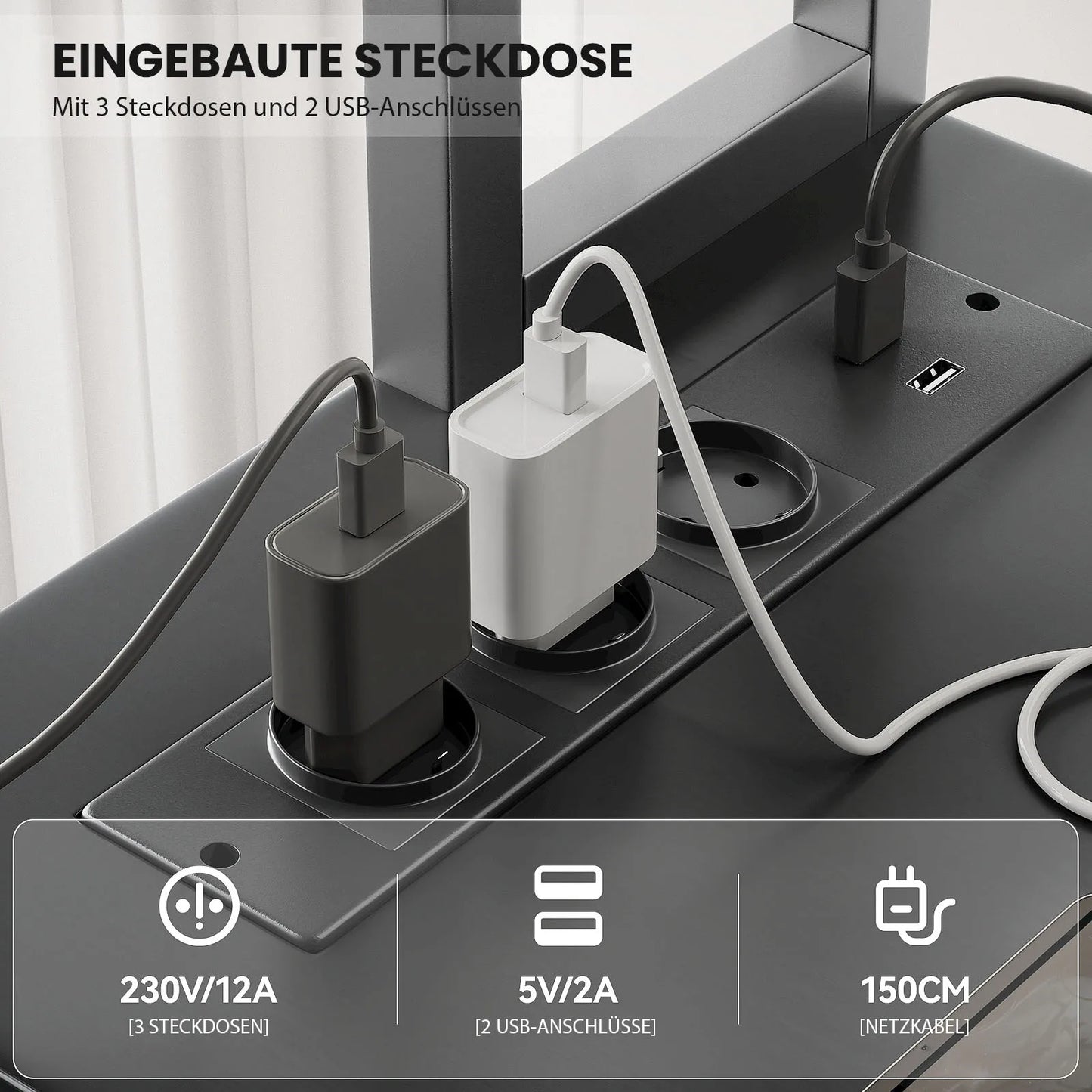 L-förmiger Gaming Schreibtisch mit LED Beleuchtung Doppelregal USB Steckdosen Büro Computertisch