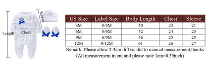 Strampler für Neugeborene, Jungen, königlicher Kronprinz, 100 % Baumwolle, Kleidungsset mit Mütze, Handschuhen, Einteiler für Kleinkinder, Mädchen, Schlafanzüge.