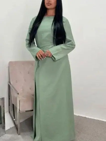 Muslim Women Arabic Dubai Abaya Solid Drawstring Long Dress Modest Ramadan Kaftan Robe Femme musulmane Islam Clothing Kebaya