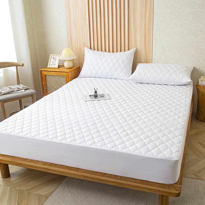 Waterproof Throw Mattress Cover Bed Fitted Sheet Mattress Protector Single/Double/140/160 Muti Size  Gray/White.