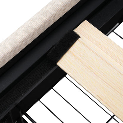 KOMHTOM Polsterbett Einzelbett 90x200 cm, LED-Beleuchtung, 2 Schubladen, höhenverstellbares Kopfteil, ohne Matratze