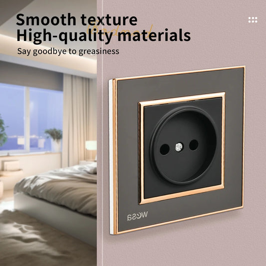 WESA EU-Standard-Spiegel-Acryl-Wandsteckdose, schwarze, flammhemmende Panel-Steckdose, 16 A, Steckdose, keine Standard-Erdung.