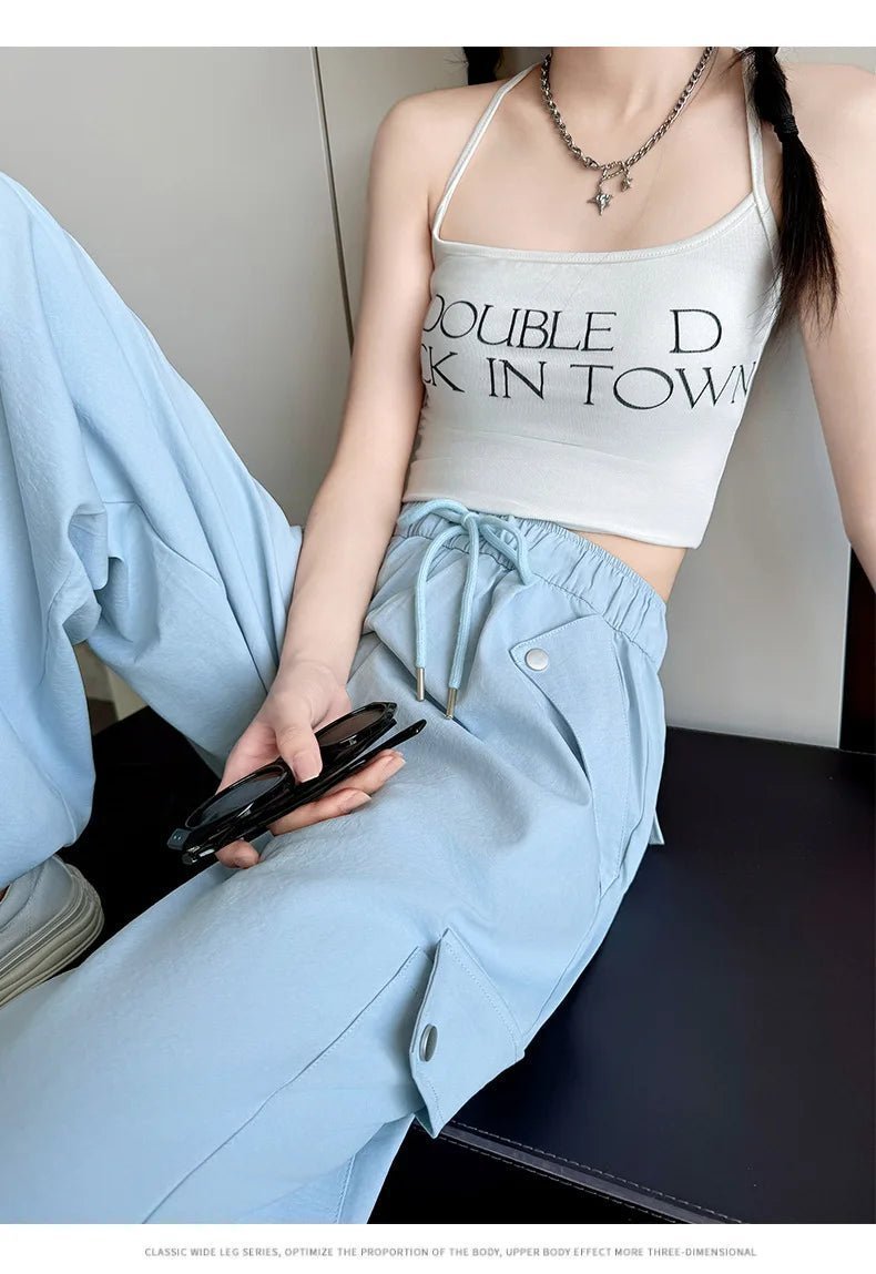 Amerikanischer Fallschirm mit niedriger Taille für Damen im Frühling und Herbst 2022, neue Bergsteiger-Jogginghose mit weitem Bein, schlanke Sport-Arbeitshose.