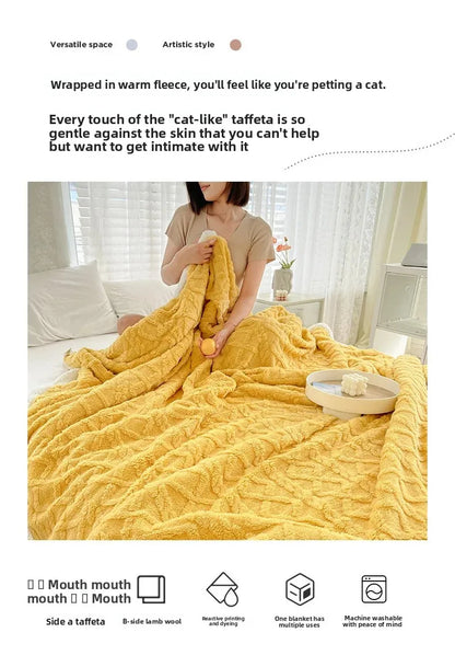 Double Layer Fleece Blanket Autumn Winter Thick Warm Office Nap Throw Blankets for Sofa Bed Single Double Soft Plush Comforter.