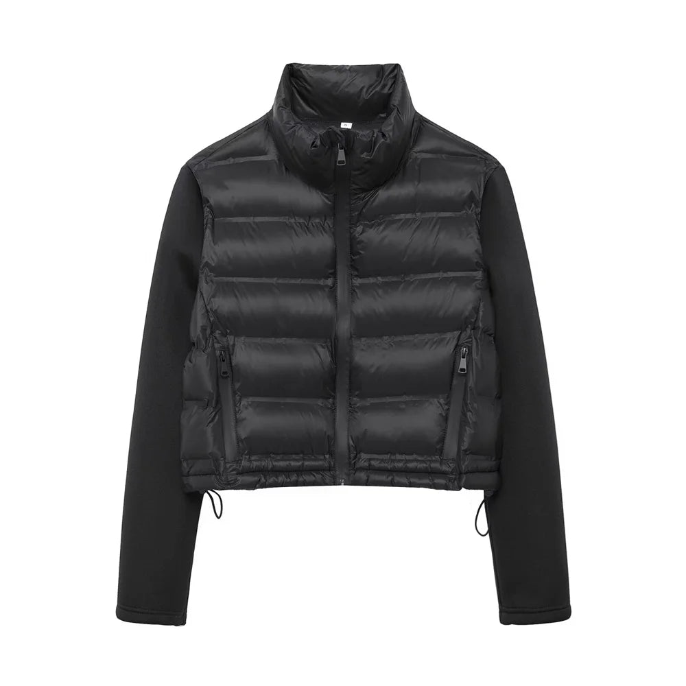 UNIZERA 2024 Herbst Neues Produkt Lässige Damenmode Schwarz Stehkragen Spleißen Kurze Jacke Baumwolljacke.