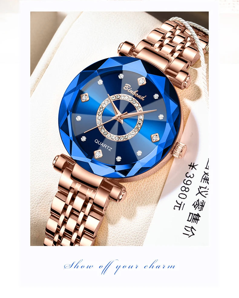 BINBONDN10 Women's Watches Elegant Fashion Original Quartz Watch for Lady Heart of the Ocean Design Waterproof Luminous Diamond.