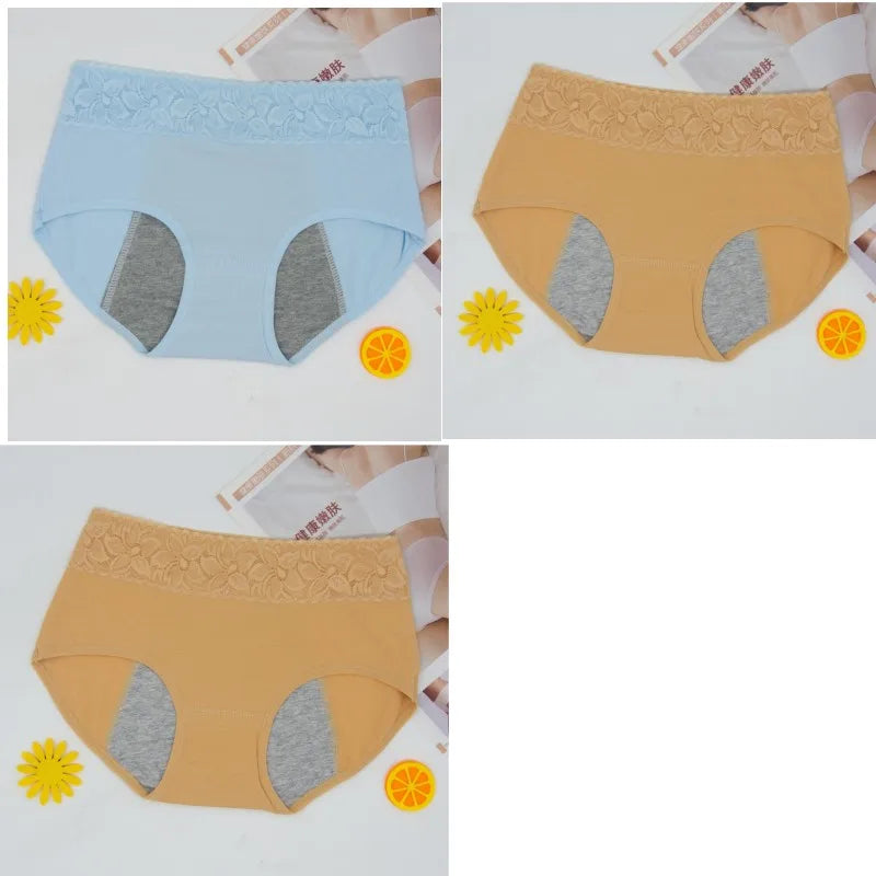 3 Pcs Women's Cotton Briefs Menstruation Underwear Leak Proof Sanitary  With Menstrual Bamboo Fancy Low Waist Slimming Panties