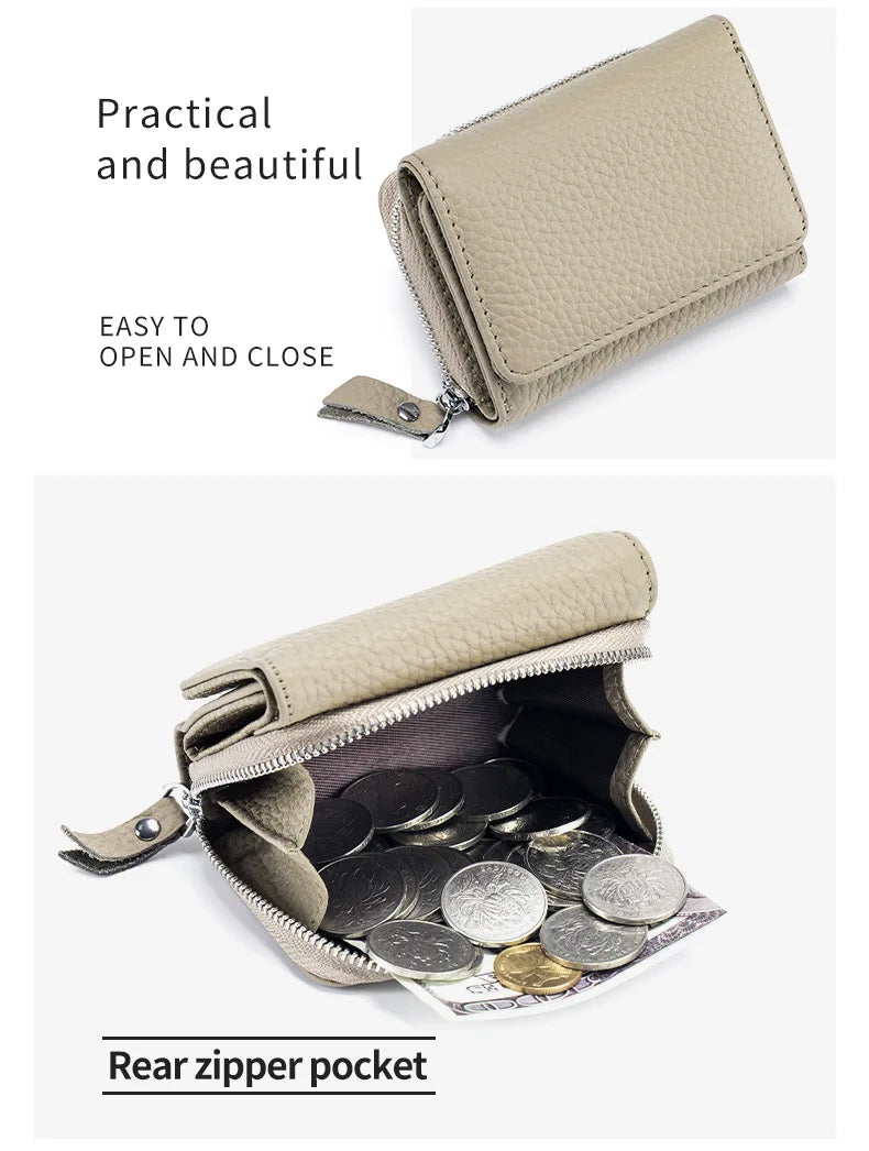 Genuine Leather Women Wallet Small Zipper Coin Wallet Female Short Cow Leather Women Purse RFID Card Money Bag Gift for Women.