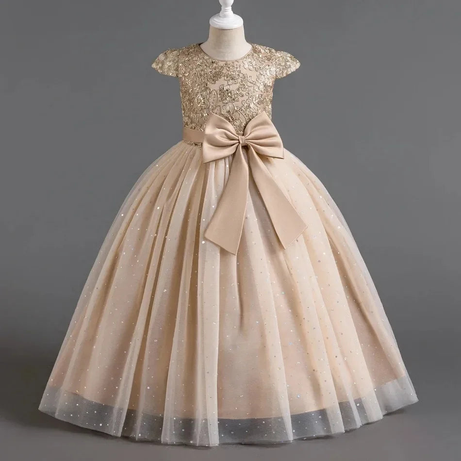 Mädchen Abschlussfeier Bankett Stickerei Paillettenkleid Hochzeitskleid Party Blumenkind Performance und bodenlanges Kleid.