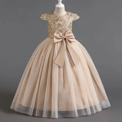 Mädchen Abschlussfeier Bankett Stickerei Paillettenkleid Hochzeitskleid Party Blumenkind Performance und bodenlanges Kleid.