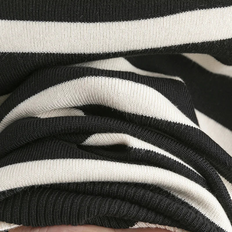 Muslim Women Knitting 2 Piece Sets Striped Sweater Pullover Top Wide Leg Pants Suit Outfits Knitwear Turtleneck Ensemble 2025.