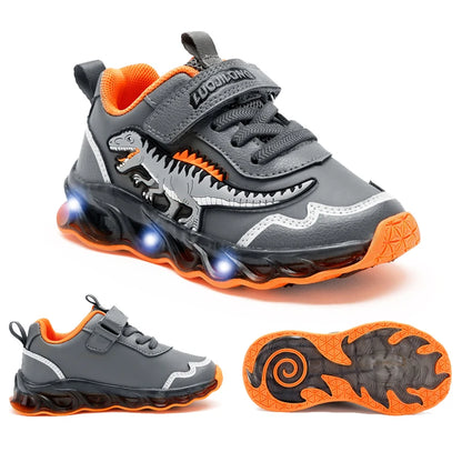 EXDINO Dinosaur Little Kids Spring Autumn LED Light Up Shoes Children Spinosaurus Boys Glowing Casual Sports Sneakers Non-slip